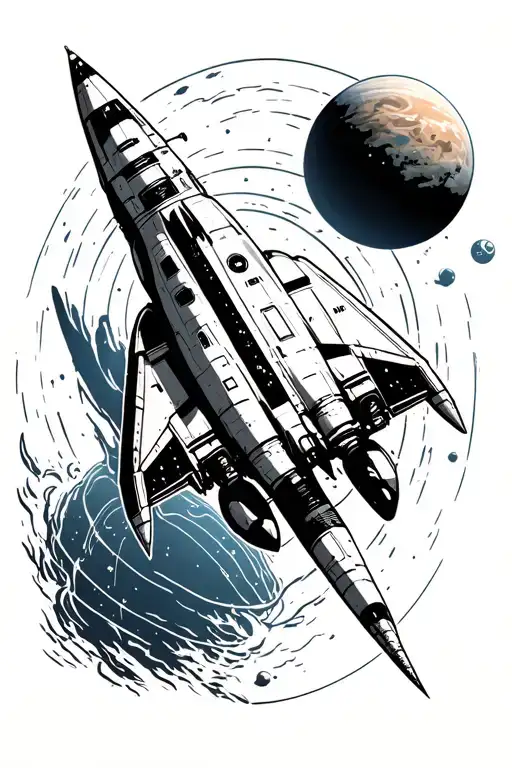 Spaceship In Front Of Planet