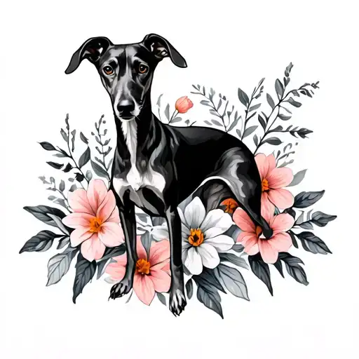 Greyhound Dog In Flowers