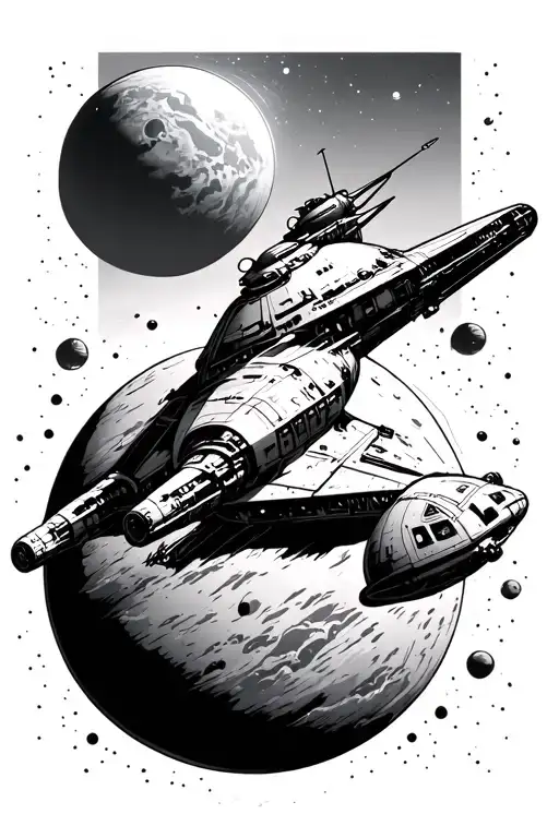 Spaceship In Front Of Planet