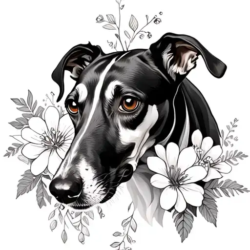 Greyhound Dog In Flowers