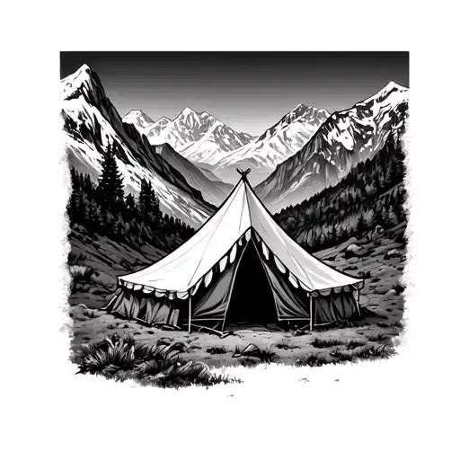 Force Landscape With A Tent Illuminated With Light In The Background In The Mountains