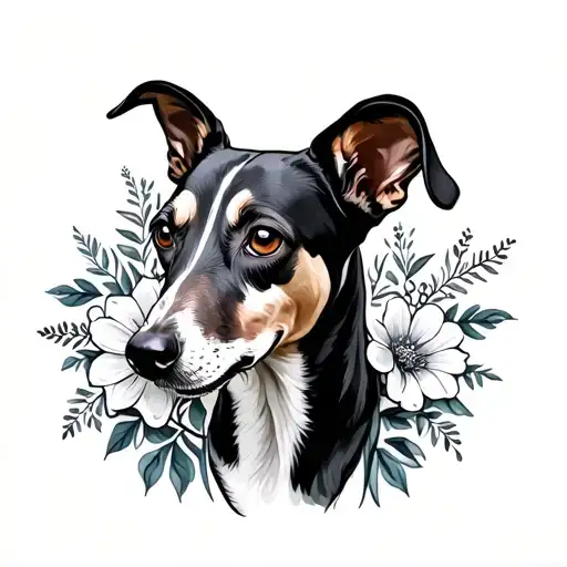 Greyhound Dog In Flowers