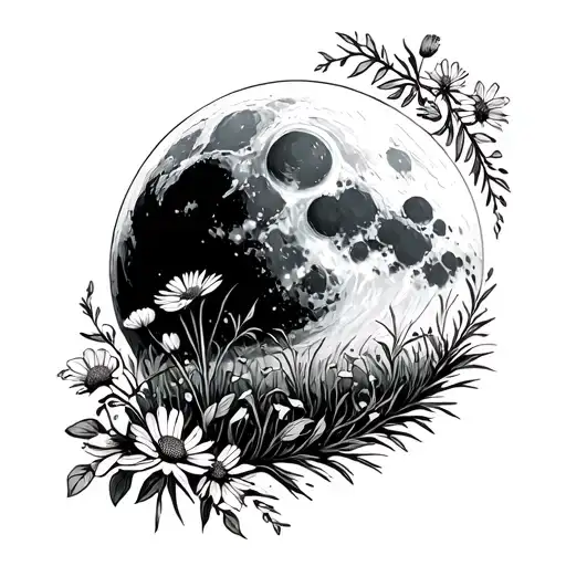 Waning Gibbous With Montana Wildflowers Growing