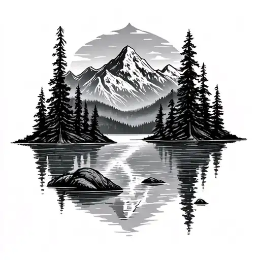 Mountains And Lake Scene