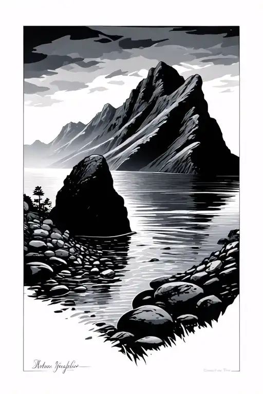 Pebble Beach Into Water Into Mountains Of Snowden