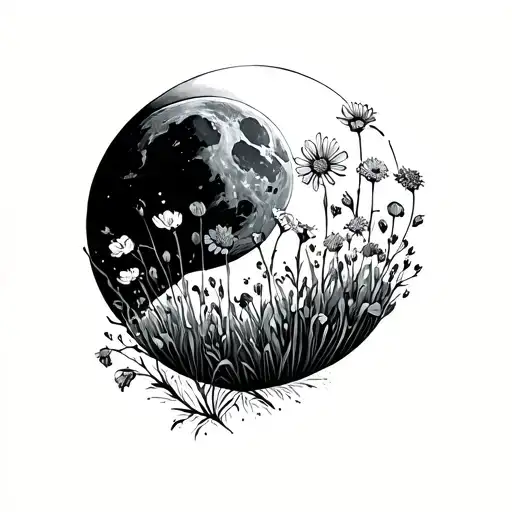 Waning Gibbous With Montana Wildflowers Growing