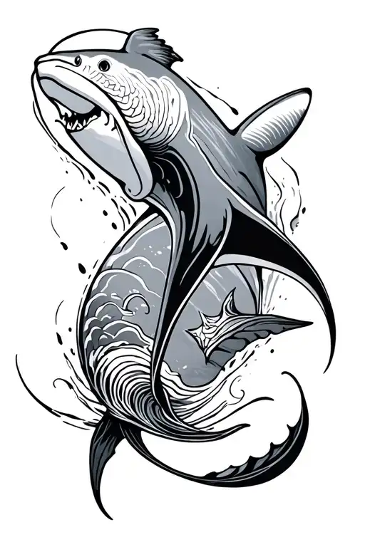 Mantaray With Designs And Some Waves