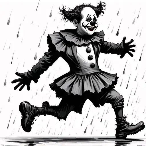 Cute Sad Clown Dancing In The Rain