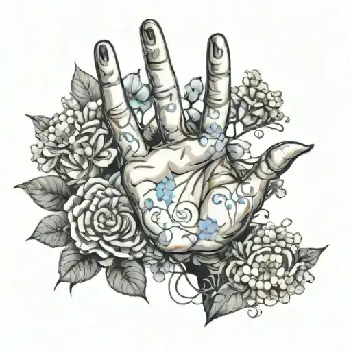 Satoru Gojo Domain Expansion Hand Sign With Forget-me-not Flowers Around It