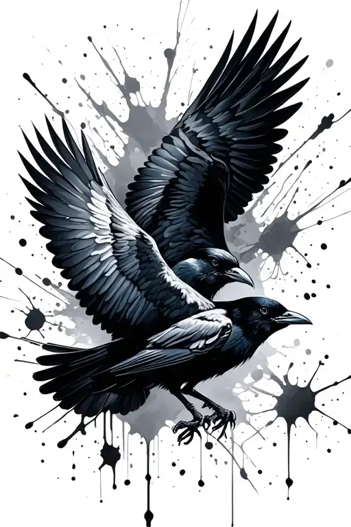 Black Ink Splatter Crows Flying