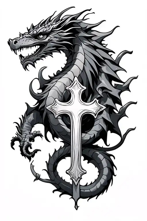 Dragon And Cross Intertwined