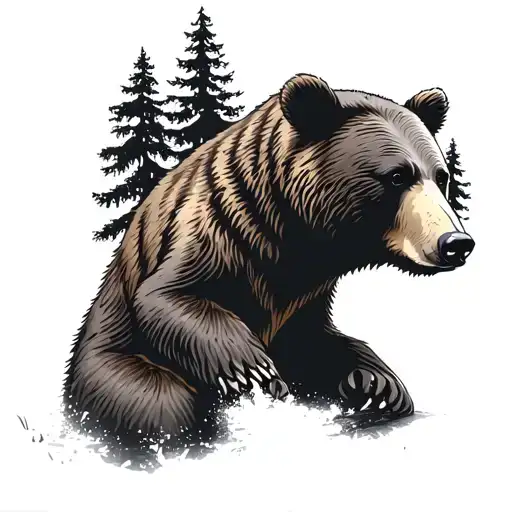 Bear In Forest Scene With A Hidden