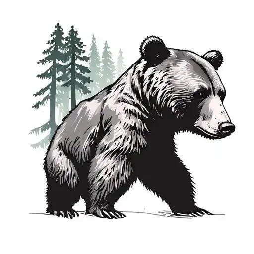 Bear In Forest Scene With A Hidden