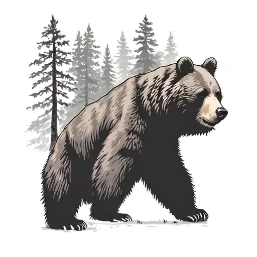 Bear In Forest Scene With A Hidden