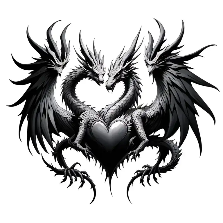 Phoenix And Dragon Form Heart