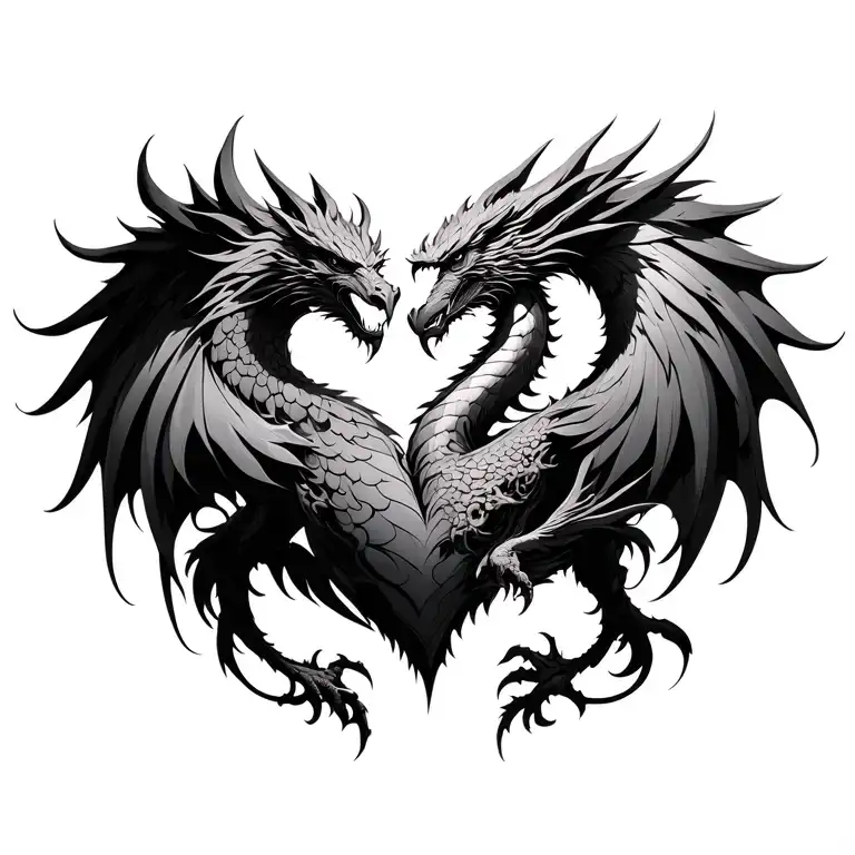 Phoenix And Dragon Form Heart