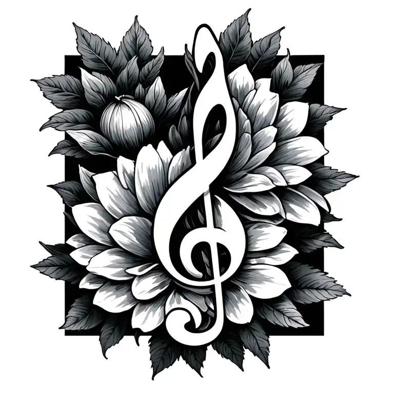 Treble Clef With Dahlia Flower Blooming