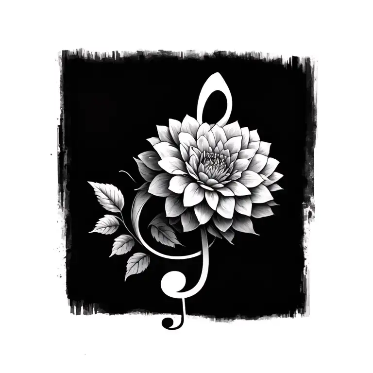 Skinny Treble Clef With Dahlia Flower Blooming Flower