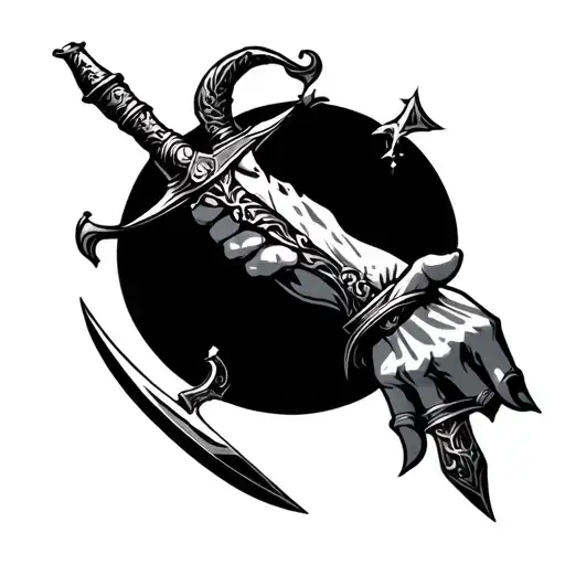 The Arm Of A Jester Reaching Out Eith A Dagger