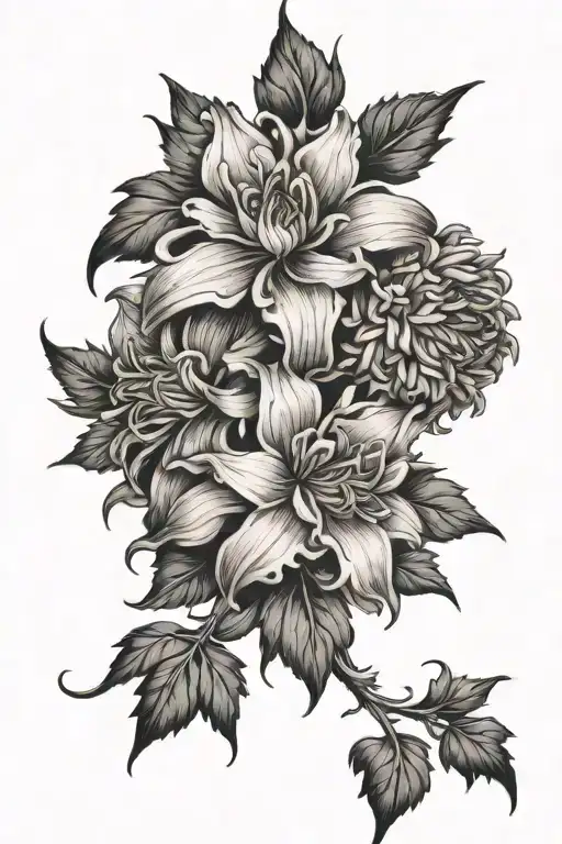 Larkspur And Chrysanthemum Tangled Together