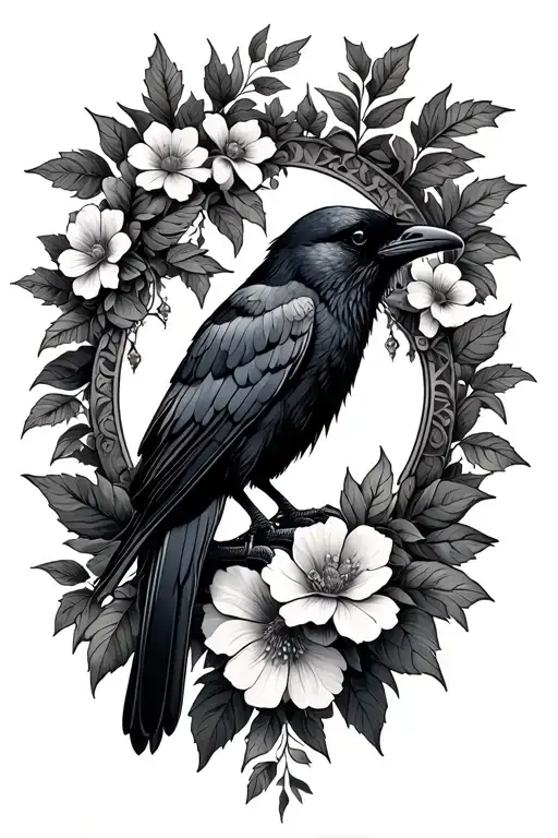 Crow Ivy And Flowers Gothic Style