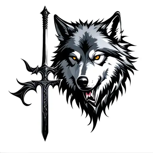 Gray Wolf Looking Straight Sword
