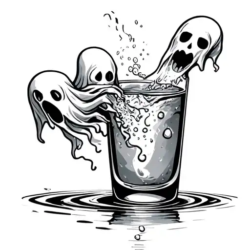 Two Ghosts Swimming In A Drinking Glass That Is Half Empty