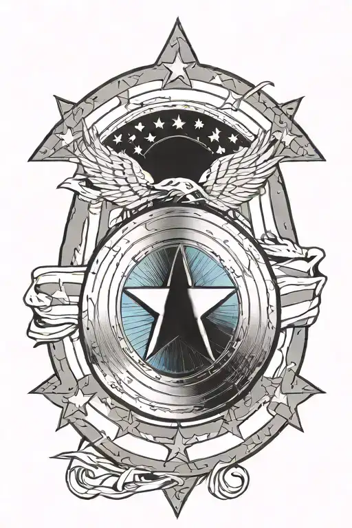 Captain America Shield In Front Of American Flag Intertwined