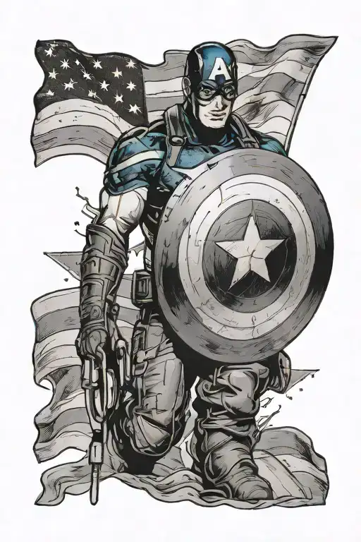 Captain America Shield In Front Of American Flag