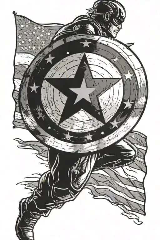 Captain America Shield In Front Of American Flag Waving