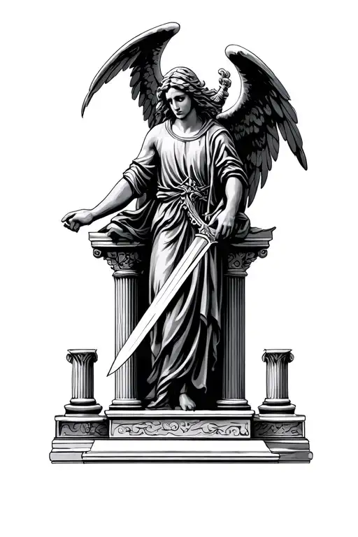 Guardian Angel Holding A Sword Between Two Pillars