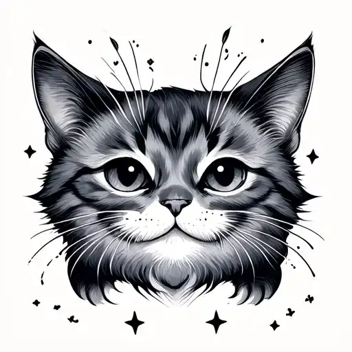 Cute Minimal Aesthetic Cat Claws With Smal Stars And Dots Around And A Hiden V