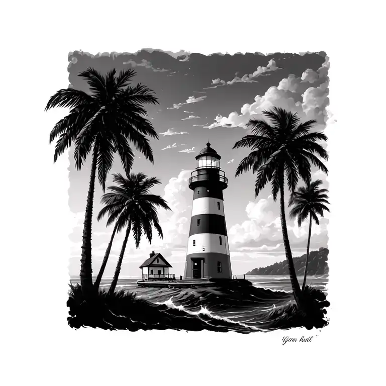 Lighthouse And Palm Trees