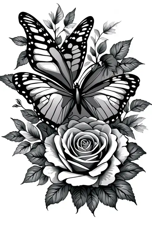 Butterfly And Roses