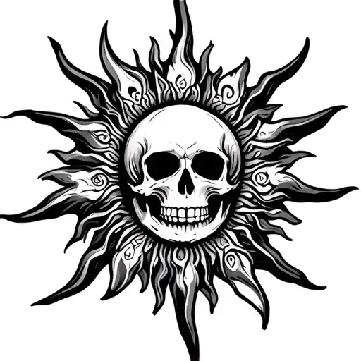 Tribal Sun With A Skull In The Center