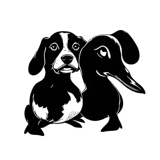 Dog And Duck Together Tattoo Design