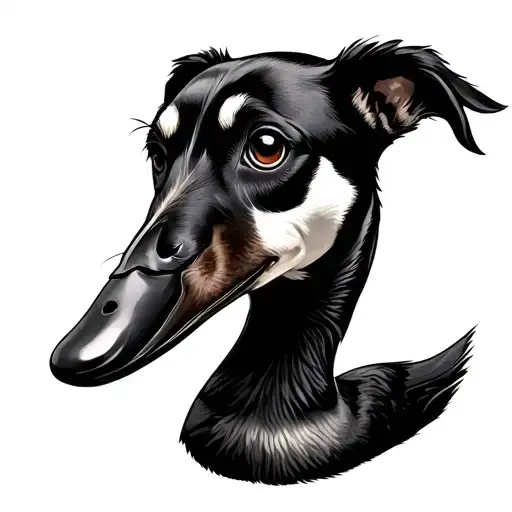 Dog And Duck Together Tattoo Design