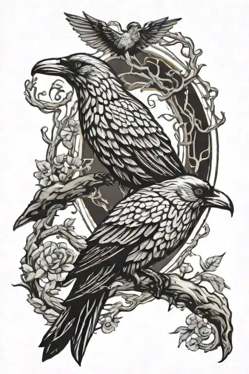 Ouroboros And Crow Perched On A Branch