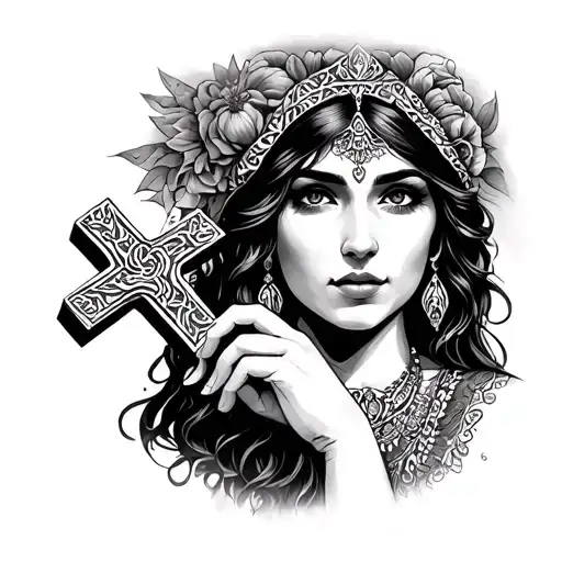 Gypsy Fortune Teller Women Holding Cross