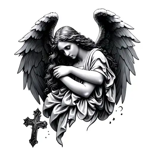 Angel Cross Wrapped Arms Around Herself