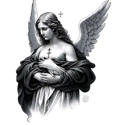 Angel Cross Wrapped Arms Around Herself Seen