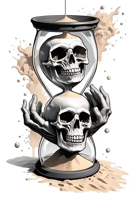 An Hourglass Filling With Sand And A Skull Inside Catching The Sand By Its Hands As It Falls Through