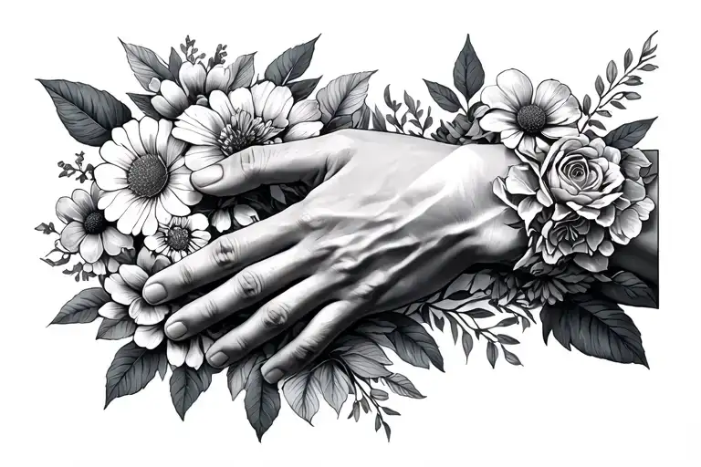 Creation Of Adam Hands But One Hand Is Made Of Flowers And Nature