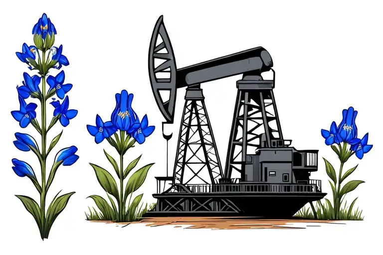 Oil Rig Tower Surrounded By Blue Bonnets Incorporated Into The Design