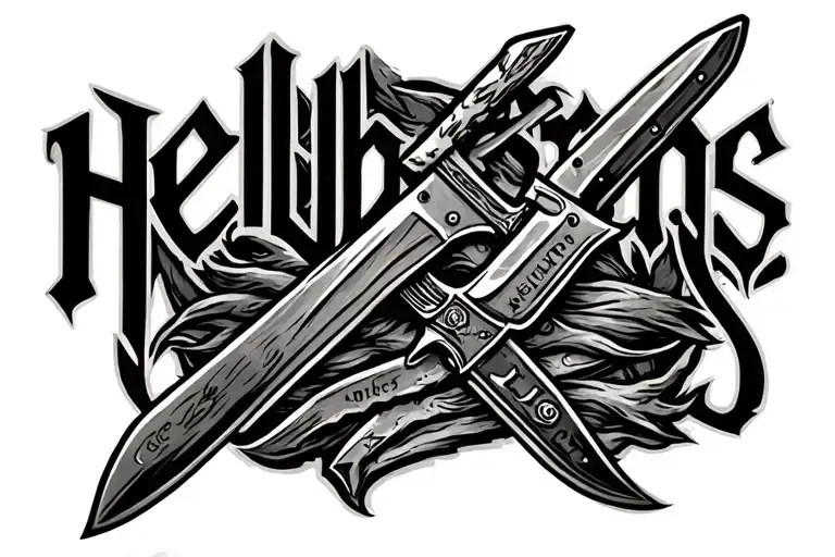A Gang Tattoo That Says Hellborns With Knifes On Top And Below It