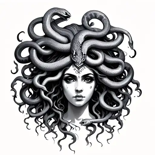 Black Ethnic Medusa Woman Face With Snakes For Hair