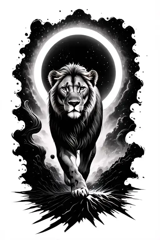 Regal Female Lioness Walking Towards And Emerging From A Nebula Portal