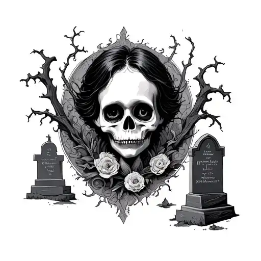 Tattoo Tim Burton Style That Includes A Cemetery