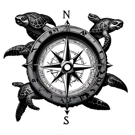 Compass Surrounded By Turtles