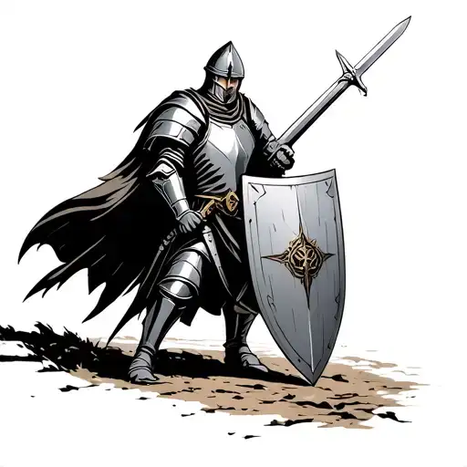 Knight Walking With Sword And Shield